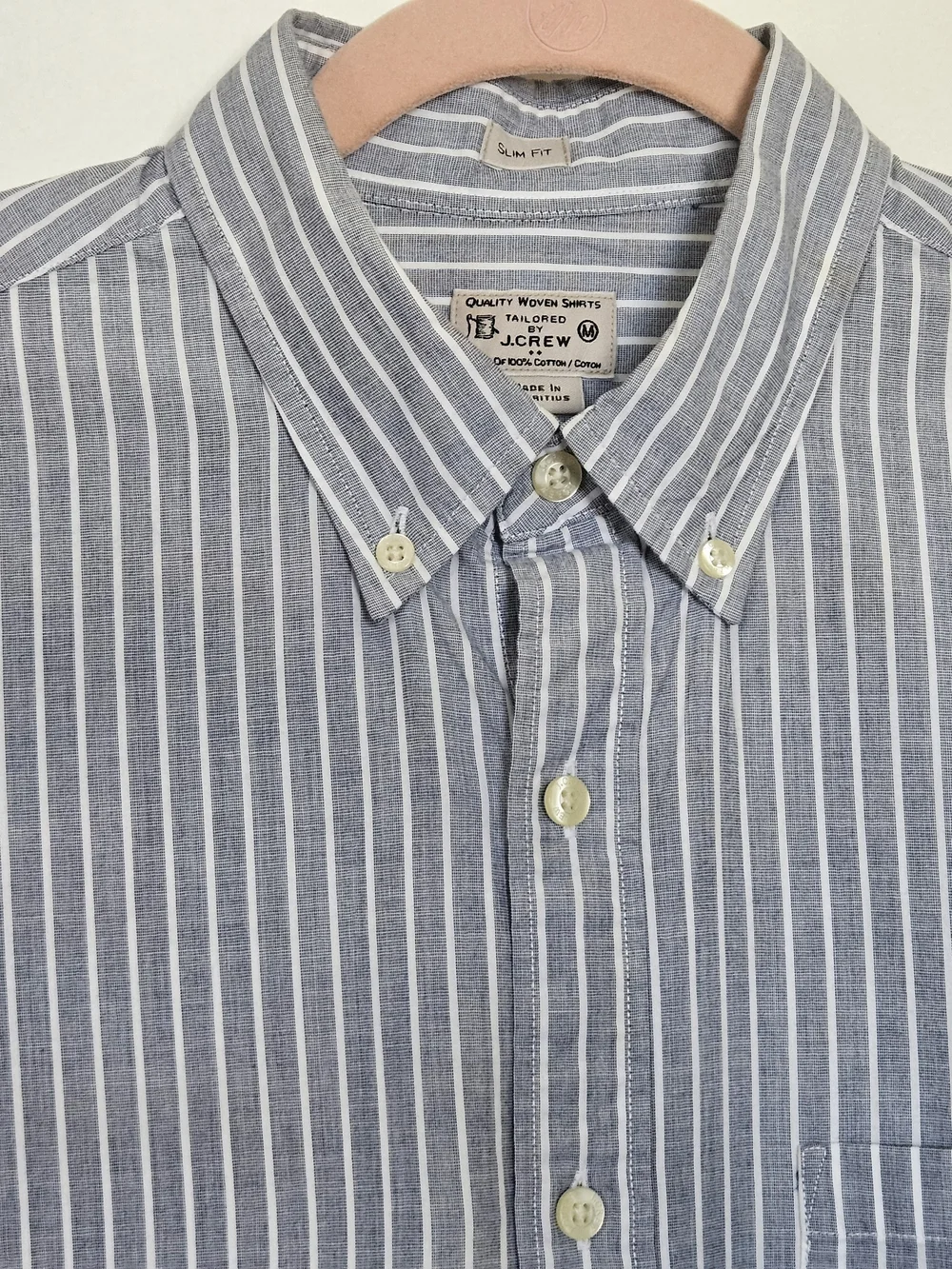 J. Crew Blue and White Vertical Stripe Button-Down Shirt Long Sleeves